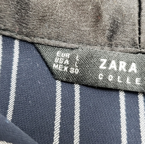 Zara Dark Navy White Striped Women's Relaxed Smoking Jacket Blazer Large - Picture 10 of 15